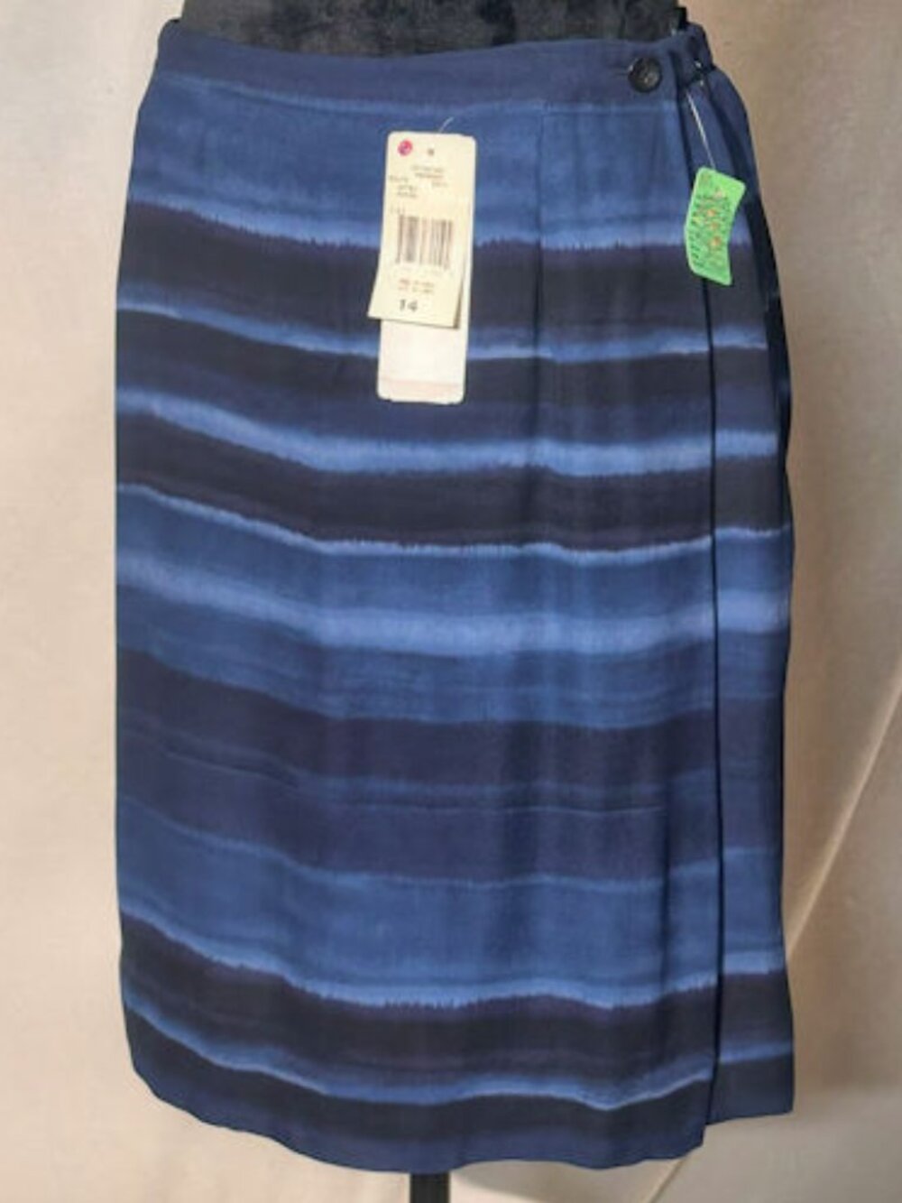 NWT Jones New York 100% Silk Wrap Skirt, Blue, Size 14